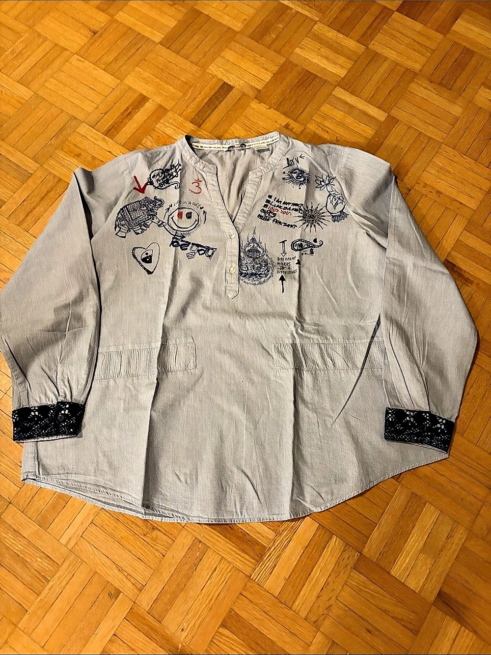 DesigualStriped Embroidered top